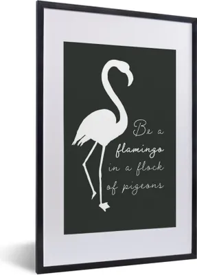 Produktbild von MuchoWow® MuchoWow® Gerahmtes Poster Zitat - Flamingo - Schwarz - Weiß 40x60 cm - Poster mit zchwarzem Bilderrahmen - Poster in Rahmen
