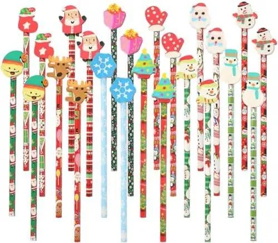 Produktbild von 24 Stück Weihnachten Bleistifte mit Radiergummi Set, Cartoon Holzbleistifte Weihnachtsbleistifte, Weihnachten HB Bleistifte Weihnachtsstifte für Weihnachtsdeko Gefälligkeiten