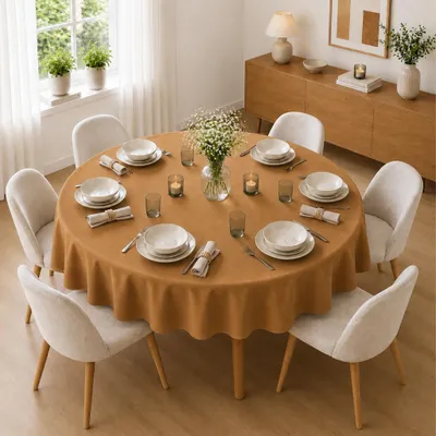 Immagine prodotto di Tovaglia Ø 135 cm per tavolo da cucina e da pranzo in marrone chiaro