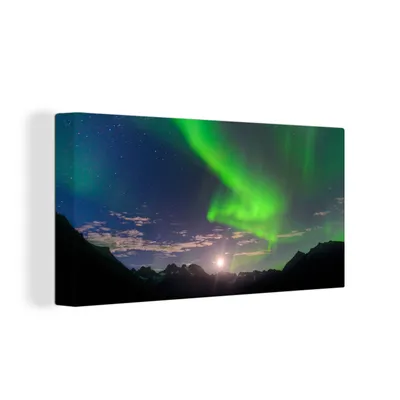 Obrázok produktu pre OneMillionCanvasses® - Maľba na plátne - Obraz na plátne Nástenná maľba na plátne - Polárna žiara - Horizont - Hory - Príroda - 150x100cm - Fotografia