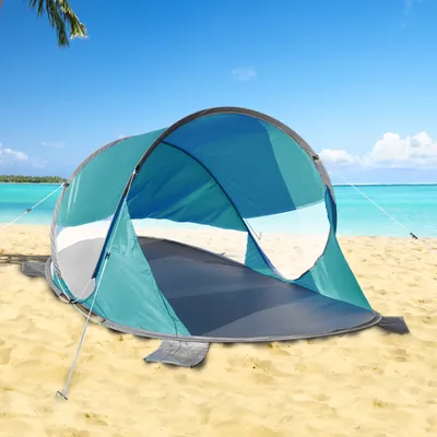 Produktbild von XL-Pop-Up-Strandmuschel – Strandzelt für 2-3 Personen – Sonnen- und Windschutz - UV-Schutz 50+ selbstaufstellend inkl. Tragetasche (Senkrechte Liegerichtung)