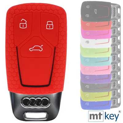 Produktbild von Auto Schlüssel Hülle Silikon Schutz Cover im Wabe Design Rot kompatibel mit Audi A4 A5 A6 A7 TT Q2 Q5 Q7 A8 Q8 3 Tasten KEYLESS SMARTKEY