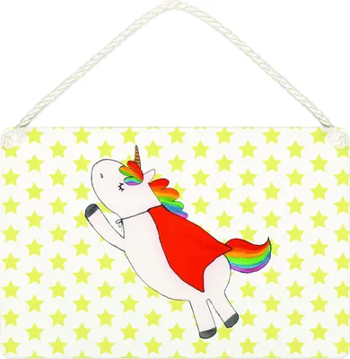 Produktbild von Mr. & Mrs. Panda Schild Einhorn Geburtstag DIN A4 - Weiß - Geschenk, Held, Türschild, Unicorn, Superheld, kleine aufmerksamkeit, Holzschild, holzbild, Einhörner, Freundin