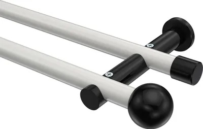 Produktbild von Interdeco Gardinenstange / Vorhangstange Weiß / Schwarz, Typ Platon Luino (Kugel) ohne Ringe, 20 mm Ø 2-läufig, 140 cm