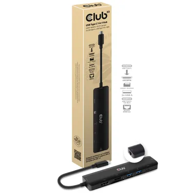 Produktbild von Club3D Usb-C 7In1-Hub >Hdmi/2Xusb/Usb-C/Lan 4K60Hz Pd100W