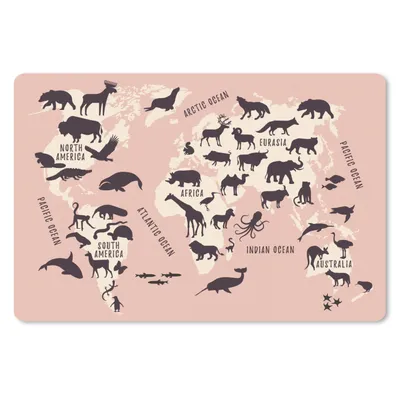 Produktbild von MuchoWow® Schreibtischunterlage Weltkarte - Rosa - Tiere 60x40 cm - XXL Mauspad - Großes Mauspad
