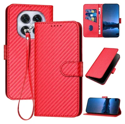 Obrázek produktu pro Pro Xiaomi Redmi Note 14 Pro 5G Pouzdro z umělé kůže s uchem, uhlíkově vlákno, červené