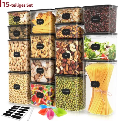 Produktbild von CMYbabee Vorratsdosen 15er Set, Aufbewahrungsbox Küche Luftdicht Behälter aus Plastik Mit Deckel, Vorratsgläser zur Aufbewahrung von Nudeln, Müsli, Reis, Mehl (0.8/1.4/2.0/2.8 L)