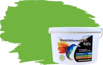 Produktbild von RyFo Colors Bunte Wandfarbe Manufakturweiß Grasgrün 10l - weitere Grün Farbtöne und Größen erhältlich, Deckkraft Klasse 1, Nassabrieb Klasse 1