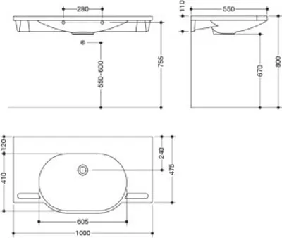 Produktbild von HEWI 950.11.400 Waschtisch, B:1000mm, T:550mm,