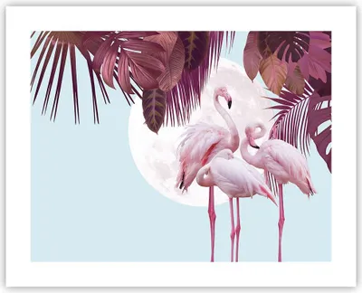 Produktbild von Poster - Poster ohne Rahmen - Flamingos Palmen Mond - 50x40 cm - Wand Bild - Wanddeko - Wandbilder - Kunstposter - Wandposter - Bilder - Kunstdruck - Wanddekoration - Wandbild - P2XAA50x40-4598