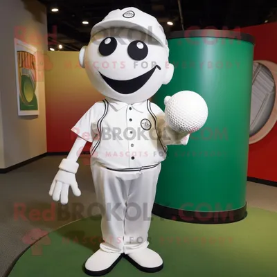 Imagen del producto de Personaje REDBROKOLY de traje de mascota White Golf Ball vestido con una camiseta gráfica y tirantes