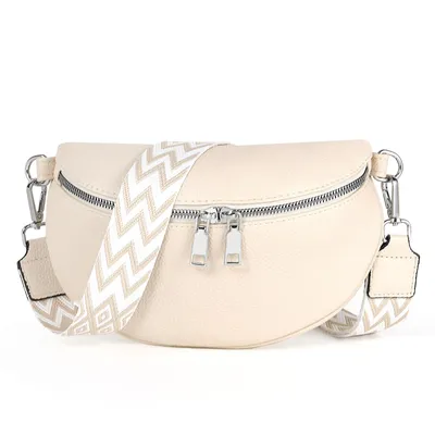 Produktbild von Schultertasche Damen Bauchtasche Gürteltasche Umhängetasche Crossbody-Bag Hüfttasche mit Verstellbare Schultergurte (Perlweiss)