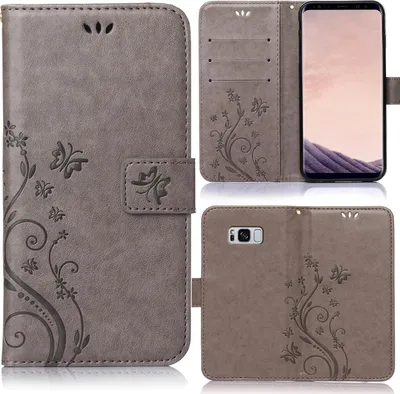 Produktbild von Numerva Klapphülle für Samsung Galaxy S8, Grau, Blumenmuster, Kunstleder TPU, mit Standfunktion, 3 Kartenfächern, 1 Seitenfach, Magnetverschluss, kabelloses Laden