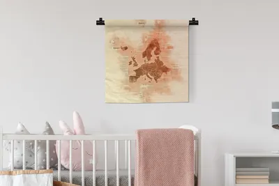 Produktbild von MuchoWow® Wandteppich Wandbehang Europa-Karte - Aquarell - Braun - Zeitung 60x60 cm Tapisserie Dekoration Wandtuch - Dekorationen - Wand Decke