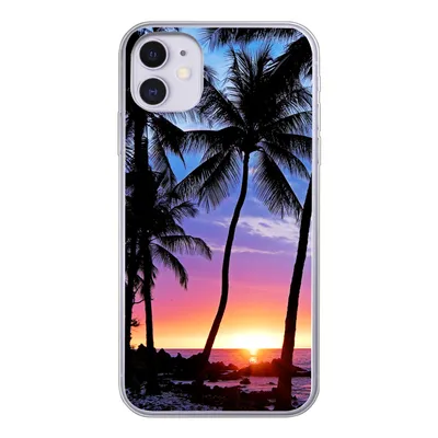 Produktbild von MuchoWow® Handyhülle Schutzhülle Hülle für iPhone 11 Eine Silhouette von Palmen während eines Sonnenuntergangs auf Hawaii Silikon Softcase Handy Hülle - Handytasche