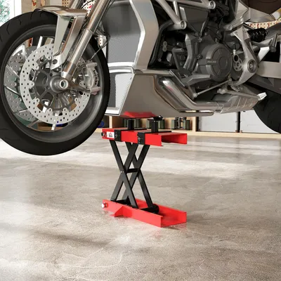 Produktbild von Motorradheber 500 kg, Motorradhebebühne Scherenheber, Stahl, Rot | 45 x 15 x 40 cm | 95–400 mm höhenverstellbar | doppelte Stahlschere
