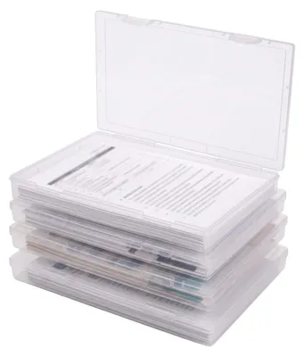 Obrázok produktu pre 4 kusy priehľadných archívnych boxov, vhodné na stohovanie, rozmer 30,6 x 22,4 x 2,3 cm