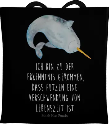 Produktbild von Mr. & Mrs. Panda Schultasche Narwal - Schwarz - Geschenk, Hausfrau, Tragetasche, Wal, Shopping Tasche, Aufräumen, Meer, Beutel, Kinderzimmer, Putzen, Laptoptasche