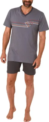 Produktbild von Eleganter Herren kurzarm Schlafanzug Shorty Pyjama - 112 105 90 550 ; dunkelgrau , 48