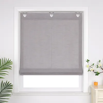 Produktbild von Joyswahl Raffrollo ohne Bohren mit Haken Modern Küche Gardinen Ösenrollo Raffgardinen glänzender Stoff Uni Halbtransparent Grau BxH 80x140cm