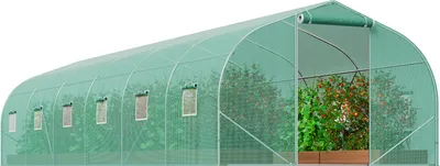 Zdjęcie produktu dla Szklarnia tunelowa SucceBuy, szklarnia foliowa o wymiarach 29,5 x 9,8 x 6,6 stopy, szklarnia ze spiczastym dachem i ocynkowaną stalową ramą, zielona pokrywa PE