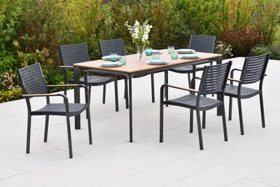 Produktbild von Merxx Gartenmöbel Set Paliano 7tlg., 6 Stapelsessel, Tisch 156 x 90 cm- Stahl/Kunststoff