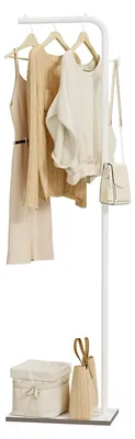 Produktbild von Garderobenständer aus Metall - 180 cm mit 1 Haken zum Aufhängen von Kleidung, Hüten und Taschen, Kleiderstange für Eingangsbereich und Wohnzimmer, Weiß