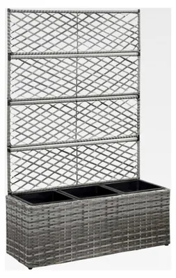 Produktbild von Hochbeet mit Rankgitter für 3 Töpfe 83×30×130cm Poly Rattan Grau