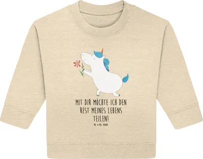 Produktbild von Mr. & Mrs. Panda Organic Baby Pullover Einhorn Blume 6. - 12. Monat - Natural Raw - Geschenk, Liebe, Unicorn, Bullover, Ehe, Einhörner, Freundin