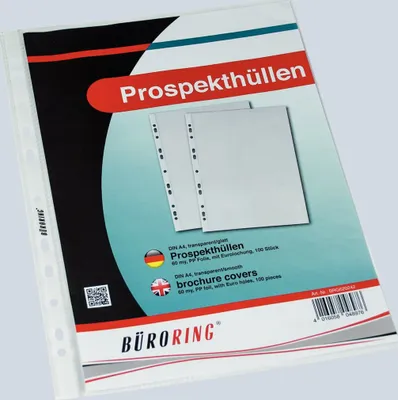 Image de Protège-brochures Office Ring, DIN A4, incolore, film PP, 60 my, surface lisse, transparent, ouverture en haut, perforation Euro, protection des documents, 100 couvertures
