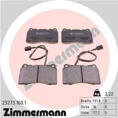 Produktbild von ZIMMERMANN Bremsbeläge Bremsklötze VORNE mit Warnkontakt 23273.160.1