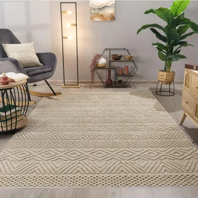Produktbild von TT Home Wohnzimmer Teppich Esszimmer Kurzflor Modern Skandinavisch Boho Design Unifarben Geometrische Optik 3D Größe 80x150 cm