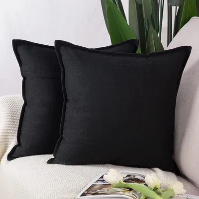 Immagine prodotto di Set di 2 federe per cuscini, poliestere e lino, colore nero, 60x60 cm