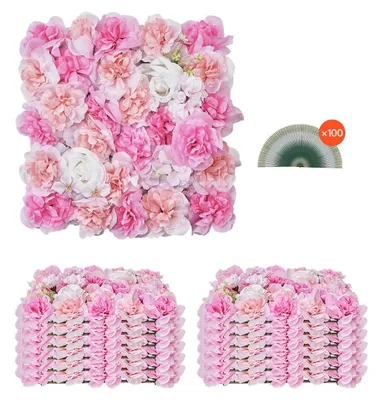 Zdjęcie produktu dla VEVOR Sztuczny żywopłot, 12-pak, 380 x 380 x 65 mm, sztuczna ściana roślin, na ślub, walentynki, do domu, baby shower, dekoracja tła, różowy