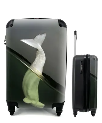 Produktbild von MuchoWow® Koffer Handgepäck Trolley Rollkoffer Kleine Reisekoffer mit 4 Rollen - Delfin - Wasser - Weiß - Cabin Size < 55x40x23 cm & 55x40x20 cm - Fotokoffer - Kabinenkoffer - Boardgepäck - Reise-Box - Reisekoffer - Reisegepäck - Koffer mit Bild - Trolley für Kinder