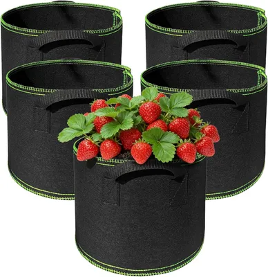 Zdjęcie produktu dla Woreczki do uprawy roślin z materiału filcowego, pojemność 19 litrów, zestaw 5 sztuk, z uchwytami, przeznaczone do uprawy pomidorów i ziemniaków