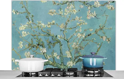 Produktbild von KitchenYeah®  Spritzschutz Küche - Küchenrückwand - Wandschutz für Herd und Spüle - Van Gogh - Mandelblüte - Alte Meister - Kunst - Vintage 120x80 - Alu-Dibond (Alternative zum Spritzschutz aus Glas)