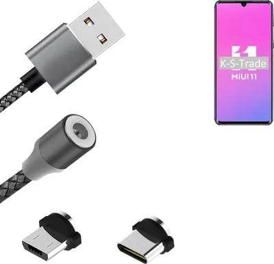Produktbild von K-S-Trade Hochwertiges Magnet-Lade-kabel Sync-Kabel Daten-Kabel für Xiaomi Mi Note 10 Pro mit USB-Typ-C-Anschluss und Micro-USB-Anschluss 2A bis zu