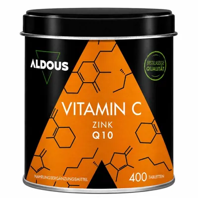 Produktbild von Vitamin C 1000 mg + 20 mg Zink + 40 mg Q10 pro Tagesdosis - 400 Tabletten für 200 Tage - Vitamine gegen Müdigkeit und Erschöpfung - Immunsystem