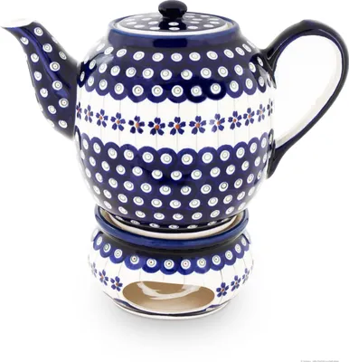 Produktbild von Original Bunzlauer Keramik 1,5 Liter Teekanne Ø27,2 cm mit Stövchen Design 166a