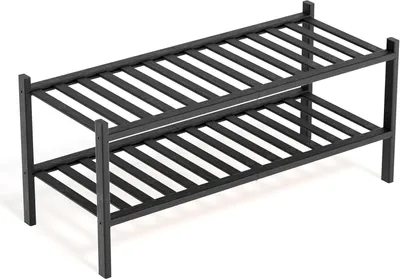 Obrázok produktu pre Botník 68x28x32 cm, 2 úrovne, bambus a čierna, do 6 párov topánok, do predsiene