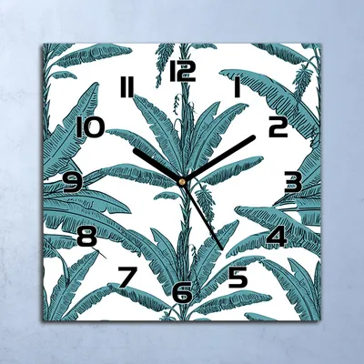 Produktbild von Wanduhr Echt-Glas-Küchenuhr Palmen Zweige Quarz Lautlos 30x30 Deko Bilder