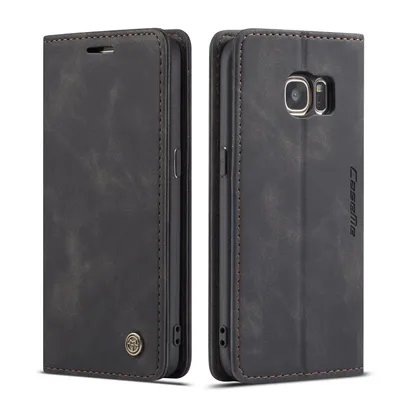 Immagine prodotto di Custodia Galaxy S7, Custodia retrò in Finto cuoio, tasche per carte, chiusura magnetica, custodia con funzione stand per Samsung Galaxy S7 Nero