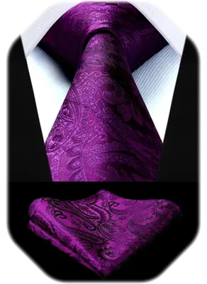 Produktbild von Herren Krawatten und Einstecktuch Set Paisley Einfarbig C-lila-1