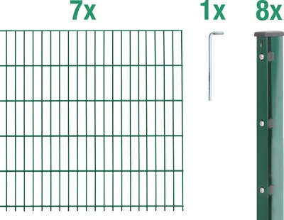 Produktbild von Alberts Doppelstabmattenzaun 6-5-6, Matten 2,50 m, Höhe 83 cm, Länge 17,5 m, grün, Zaun als Komplettset, Pfosten mit Abdeckleiste 60x40 mm