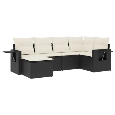 Productafbeelding van vidaXL 6-delige tuinmeubelset met kussens, zwart, polyrotan