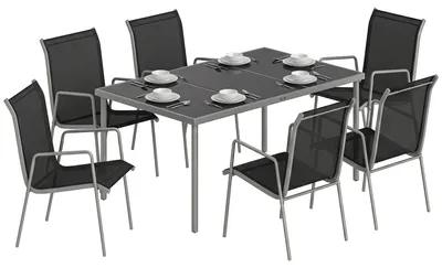 Produktbild von Outsunny Gartenmöbel Set Sitzgruppe 150 x 90cm Tisch mit 6 Atmungsaktiv Stühlen