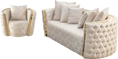 Obrázek produktu pro Béžové obývací křeslo Chesterfield s 2 sedadly a  sedákem