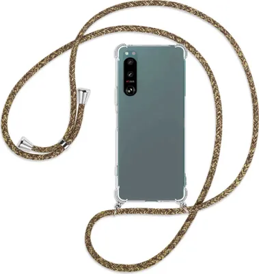 Produktbild von Handykette Backcover-Schutzhülle mit Band (Metall silberfarben) für Sony Xperia 5 IV (6.1'') - braun+beige